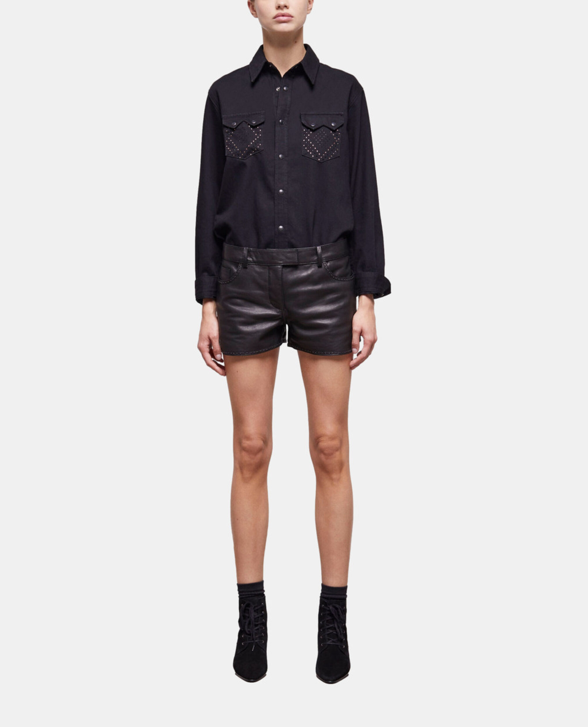 Short en cuir à studs noir, BLACK, hi-res image number null