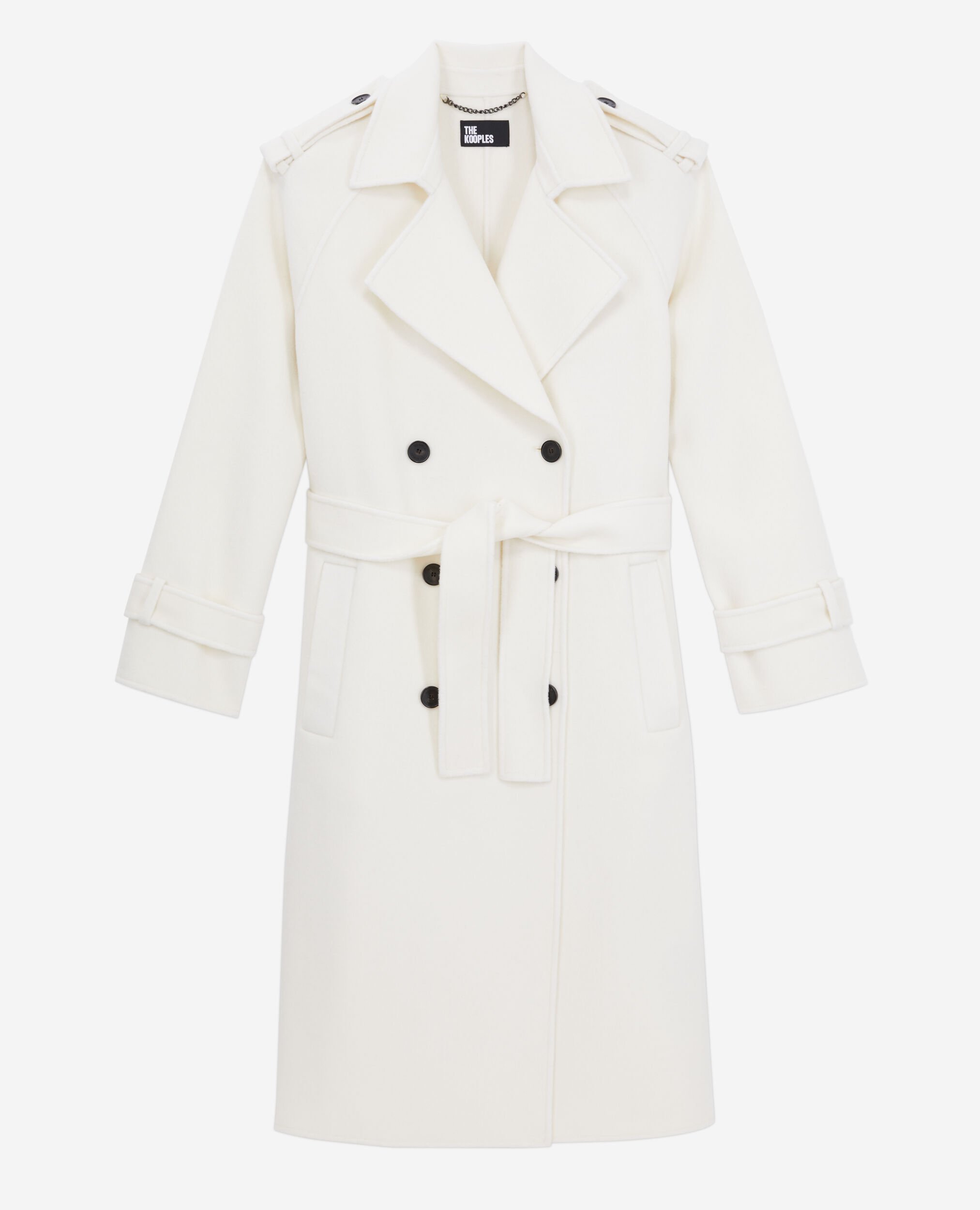 Women's Long ecru wool blend coat | The Kooples Women's Long ecru wool blend coat | The Kooples