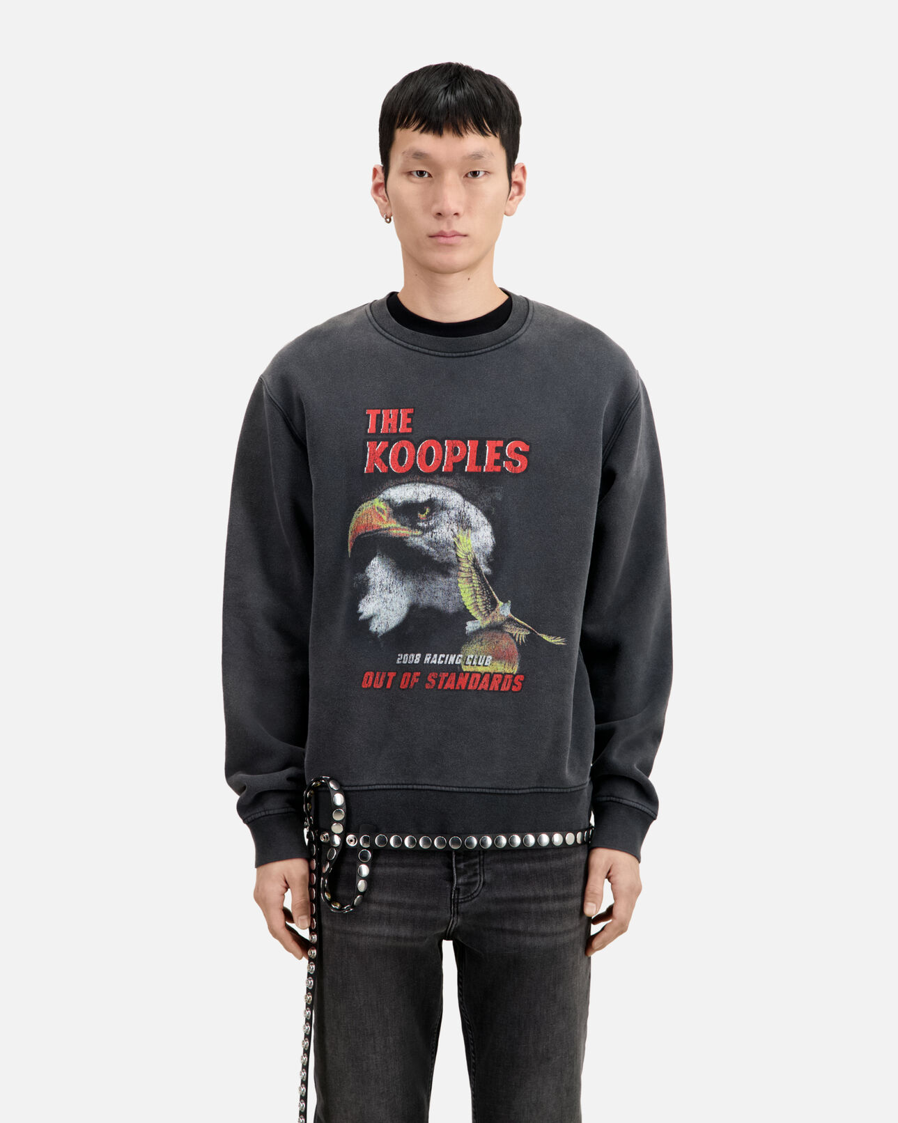 The Kooples MEN BLACK WASHED black sweatshirt with eagle screen print
