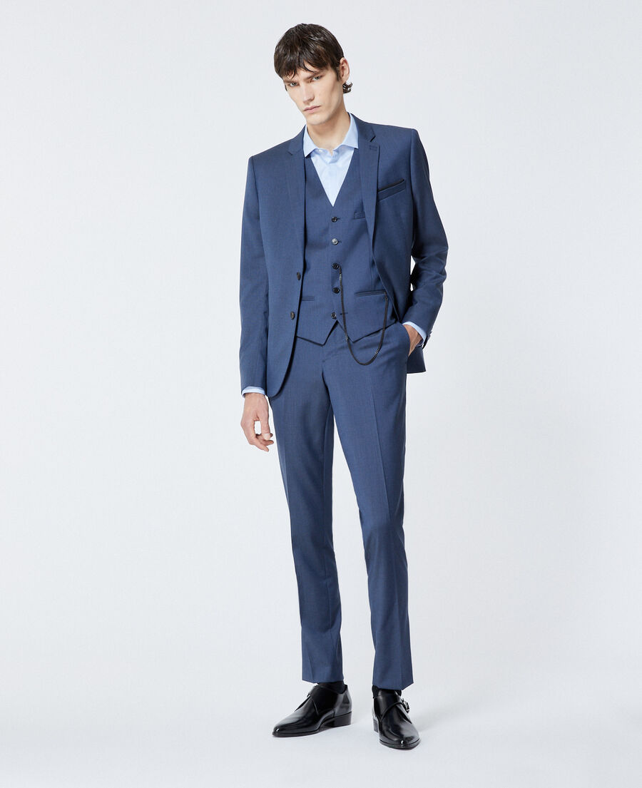 textured wool formal blue jacket