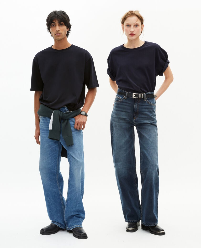 The Kooples MEN NAVY unisex plain navy blue loose-fitting t-shirt