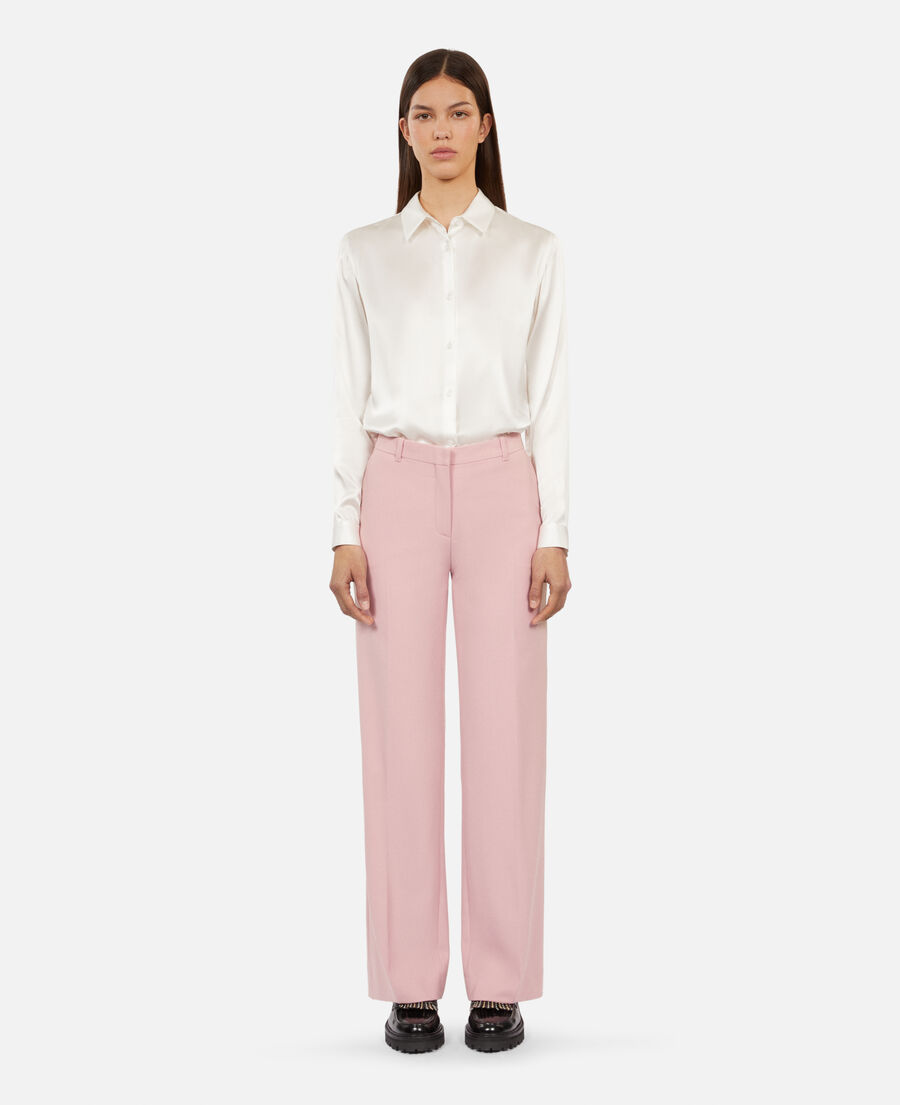 pantalon tailleur rose en laine mélangée