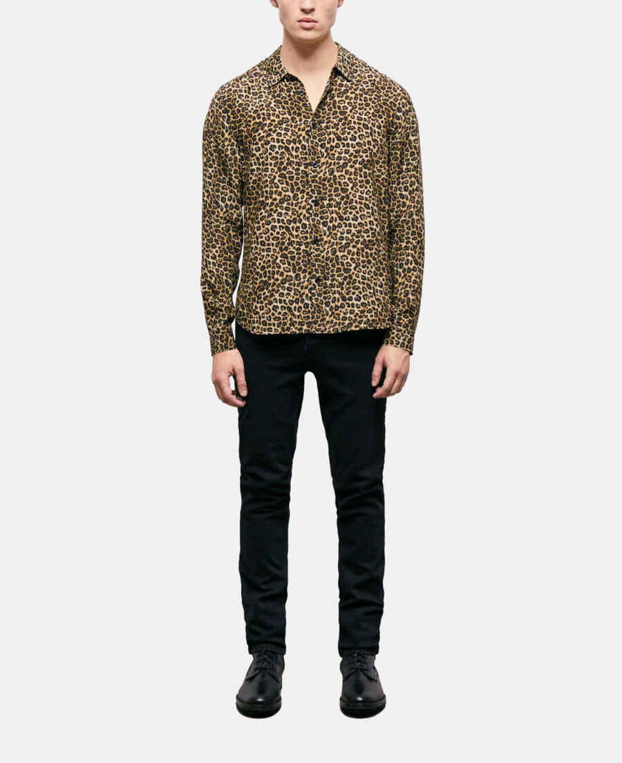 chemise col classique en soie léopard