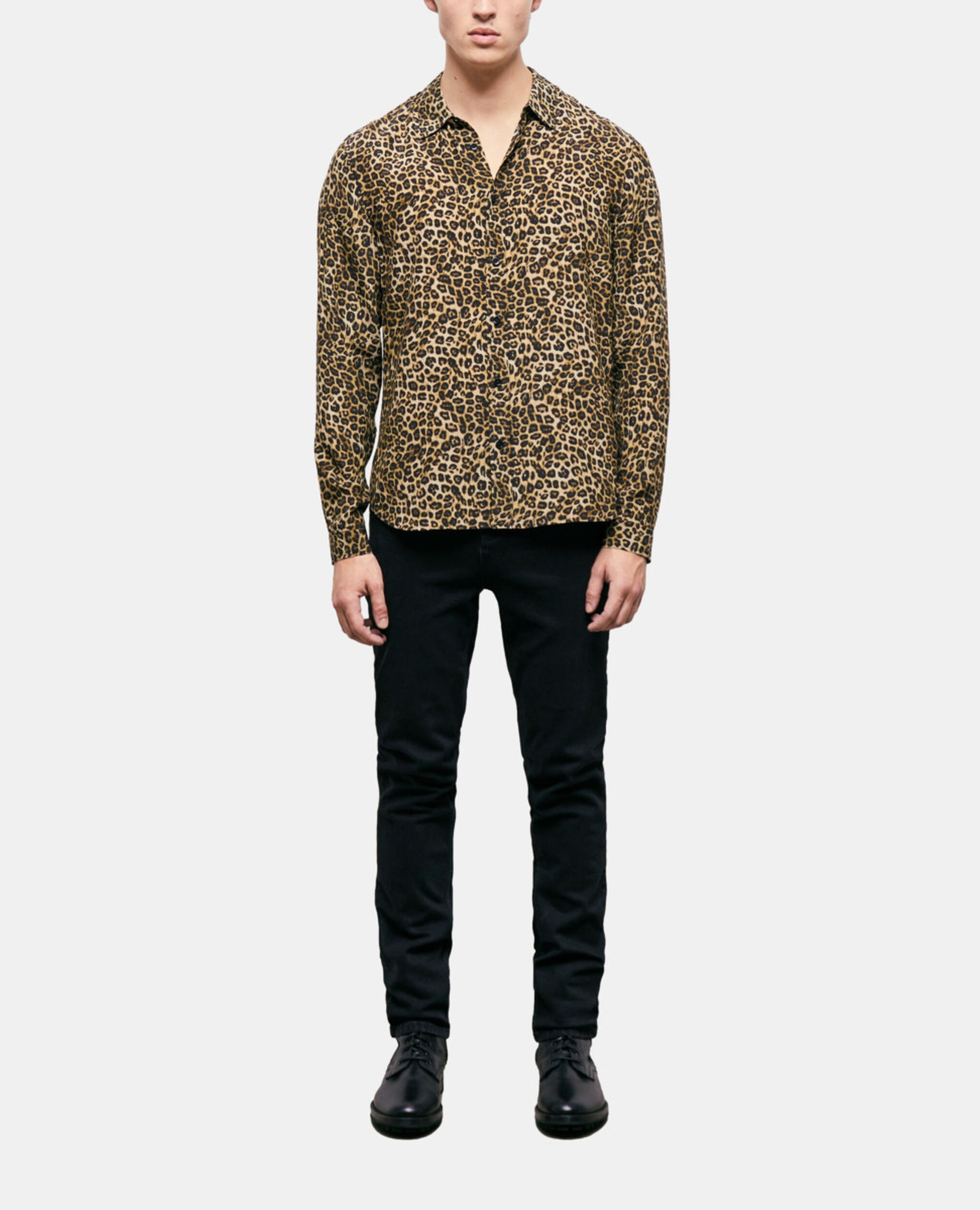Chemise col classique en soie léopard, LEOPARD, hi-res image number null