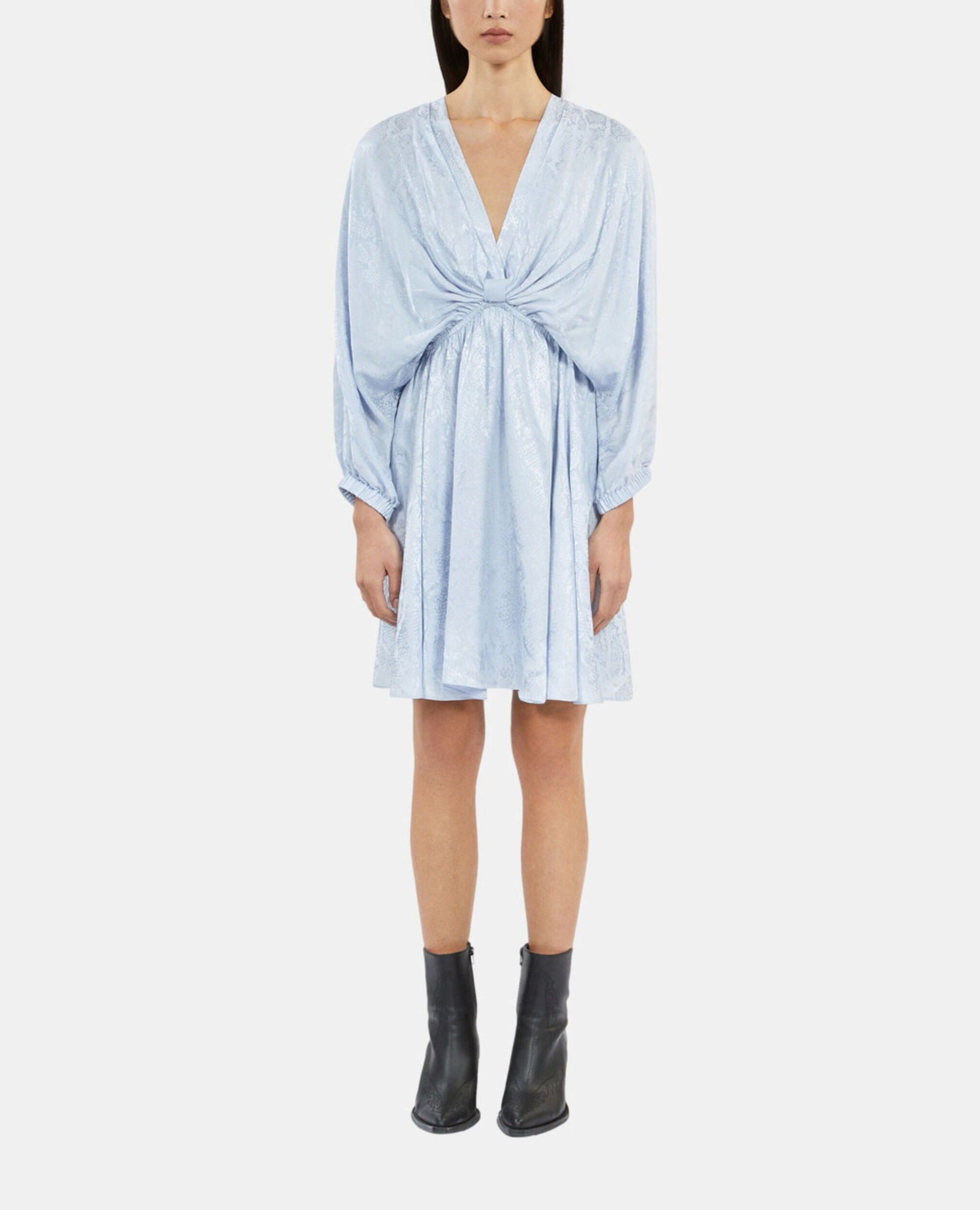 Robe courte jacquard en soie avec drapé bleue, LAVENDER, hi-res image number null