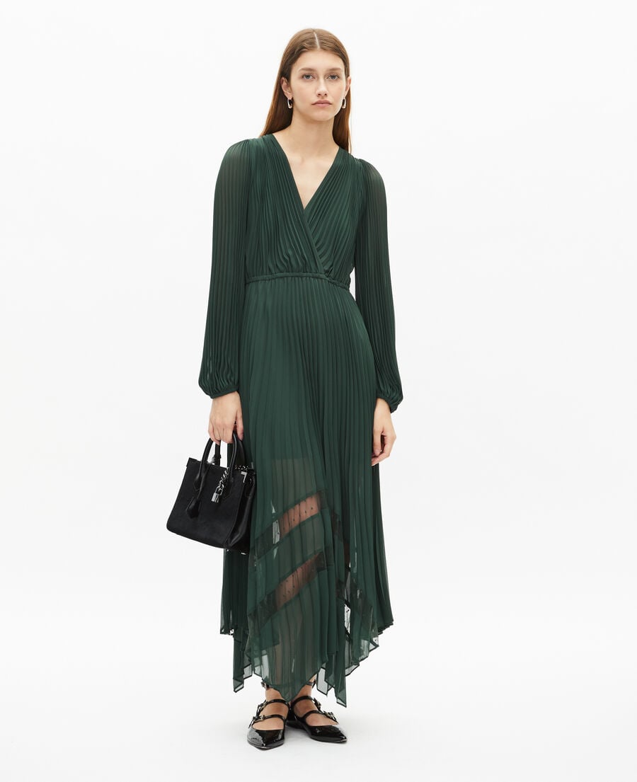 The Kooples WOMEN WOOD KAKI green pleated long dress