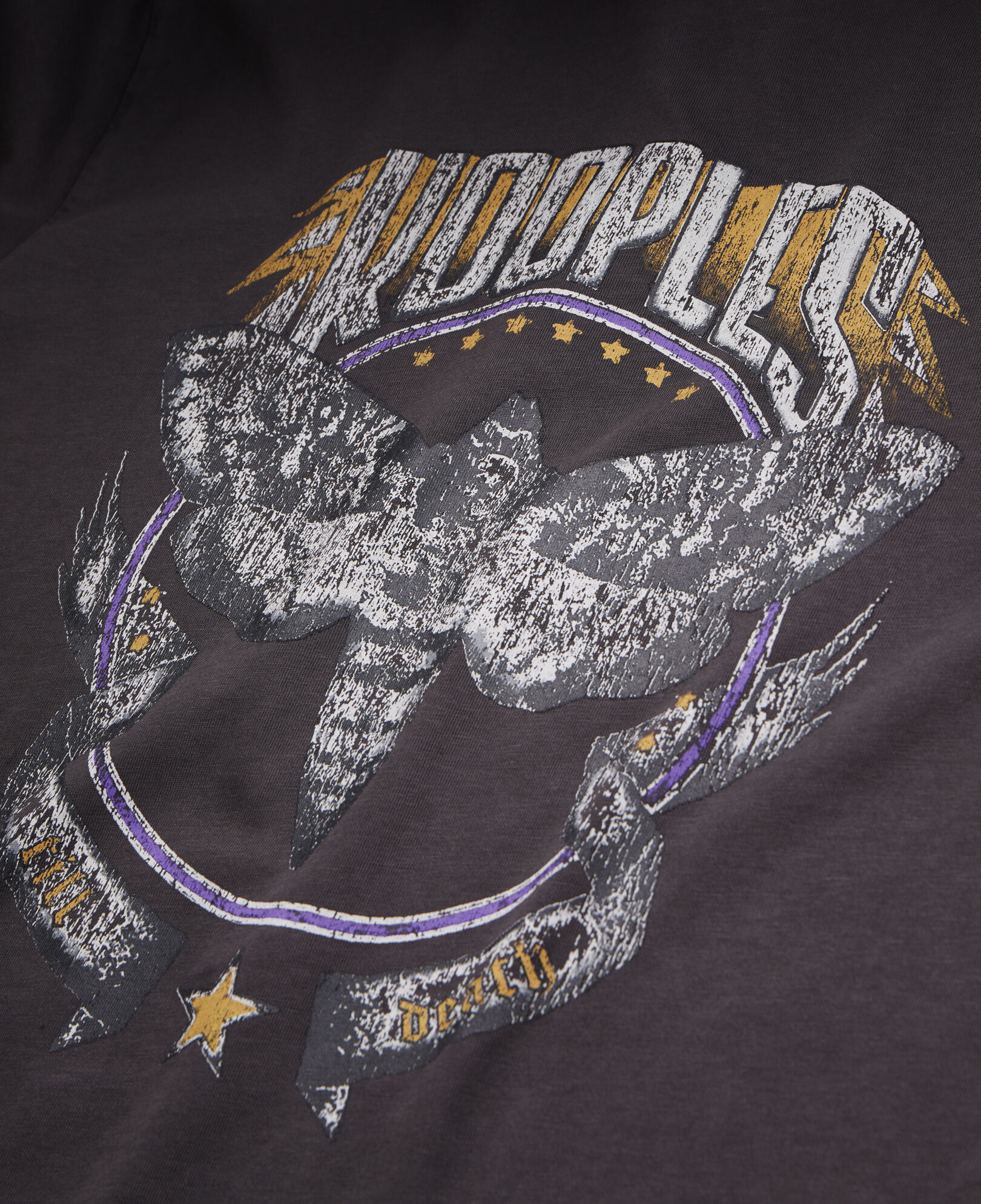 The Kooples MEN CARBONE carbon grey t-shirt with skull butterfly screen print