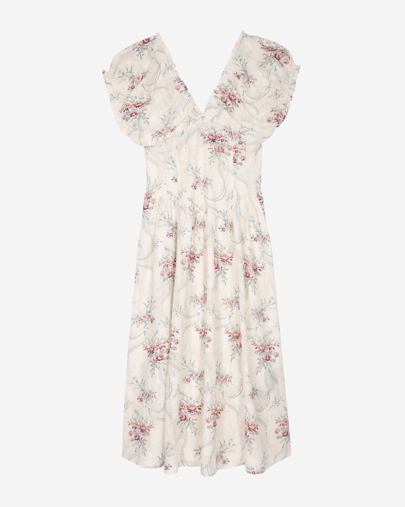 The Kooples FEMME OFF WHITE / PINK robe longue imprimé fleuri blanche