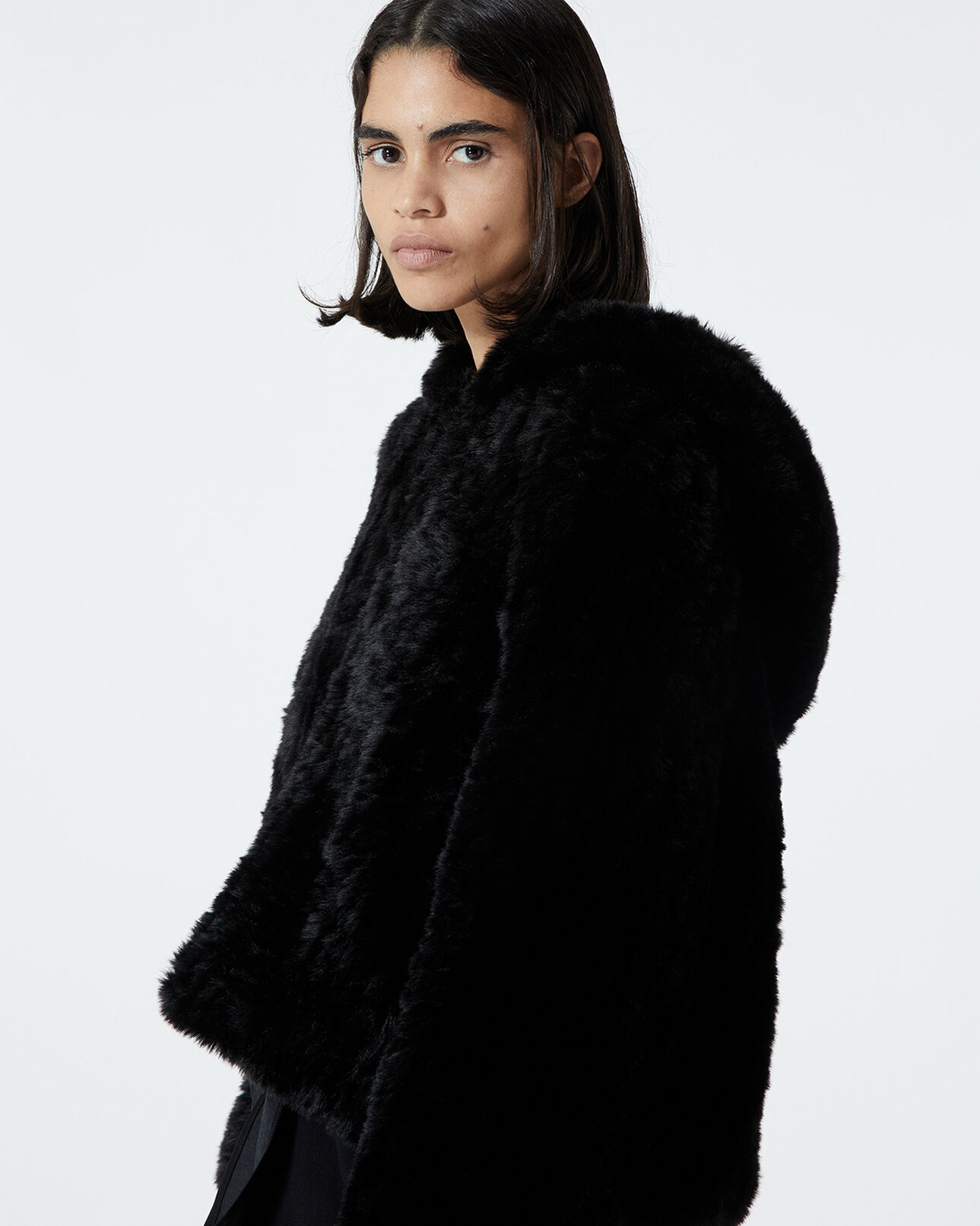 The Kooples WOMEN BLACK black sweatshirt in faux fur