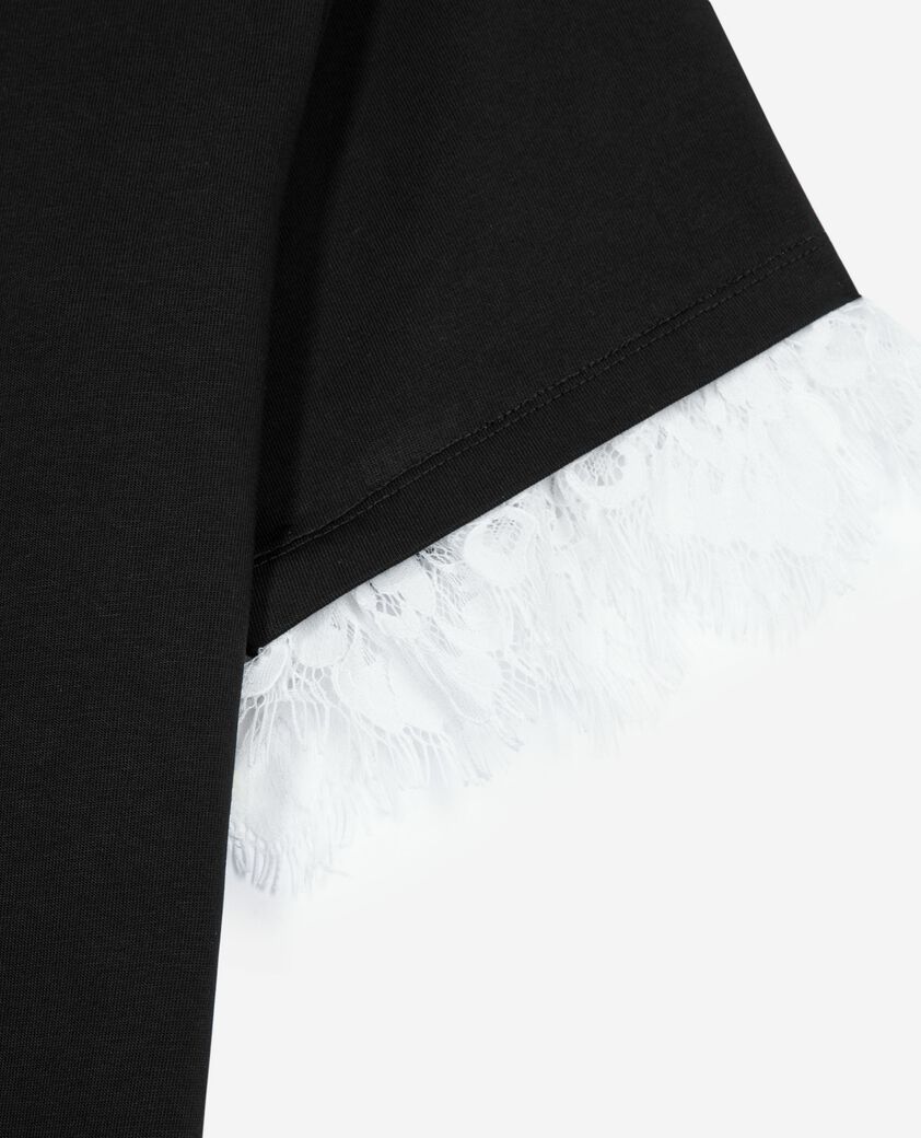 The Kooples FEMME BLACK t-shirt avec s&eacute;rigraphie et dentelle noire