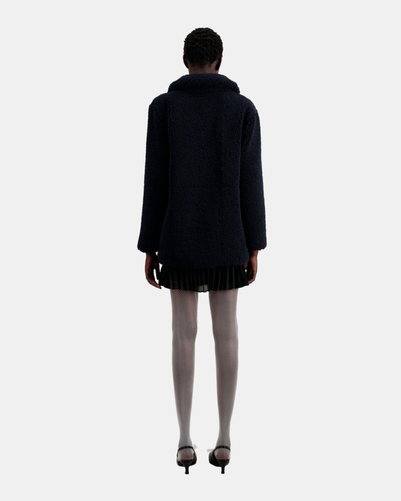 The Kooples FEMME NAVY manteau bleu marine court imitation laine de mouton