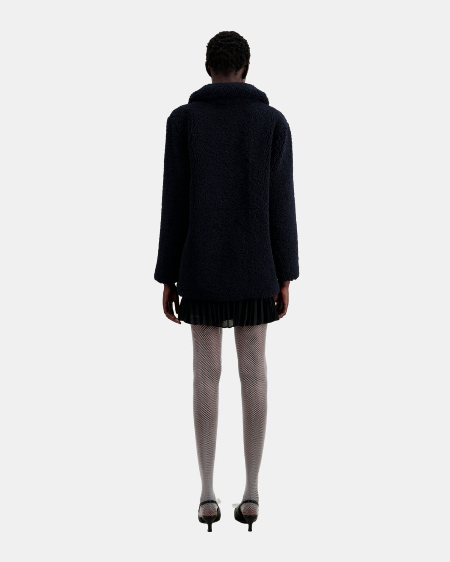 Manteau bleu marine court imitation laine de mouton, NAVY, hi-res image number null