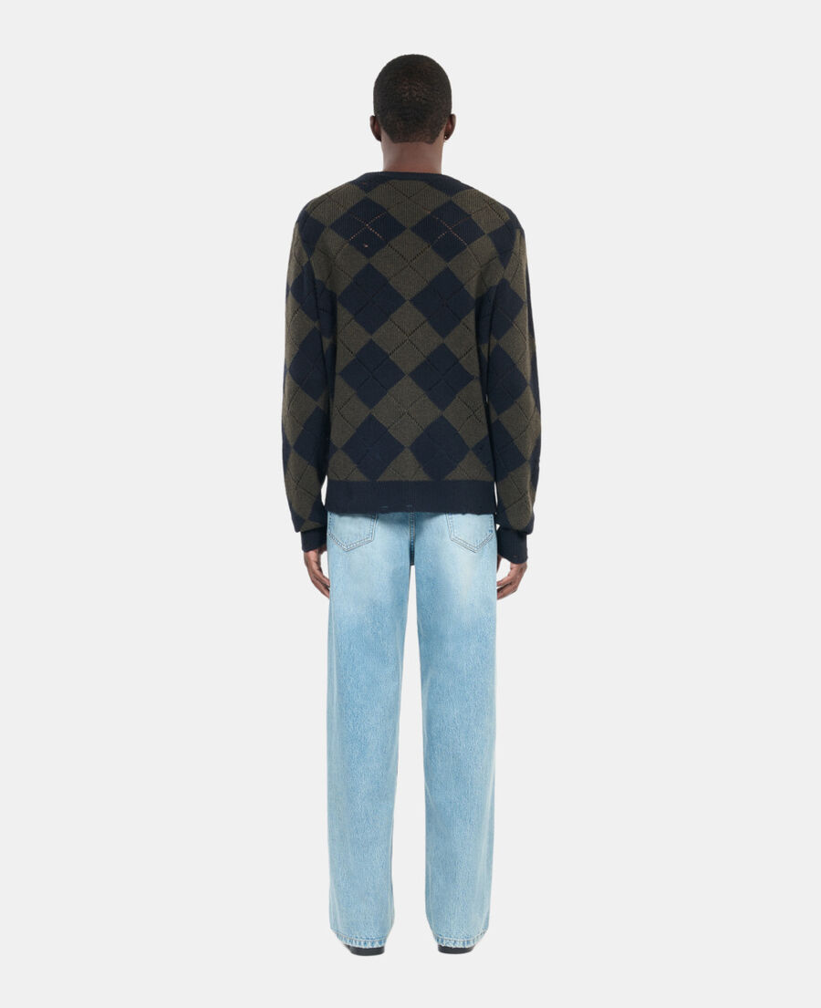 The Kooples H GREEN NAVY black and khaki diamond sweater