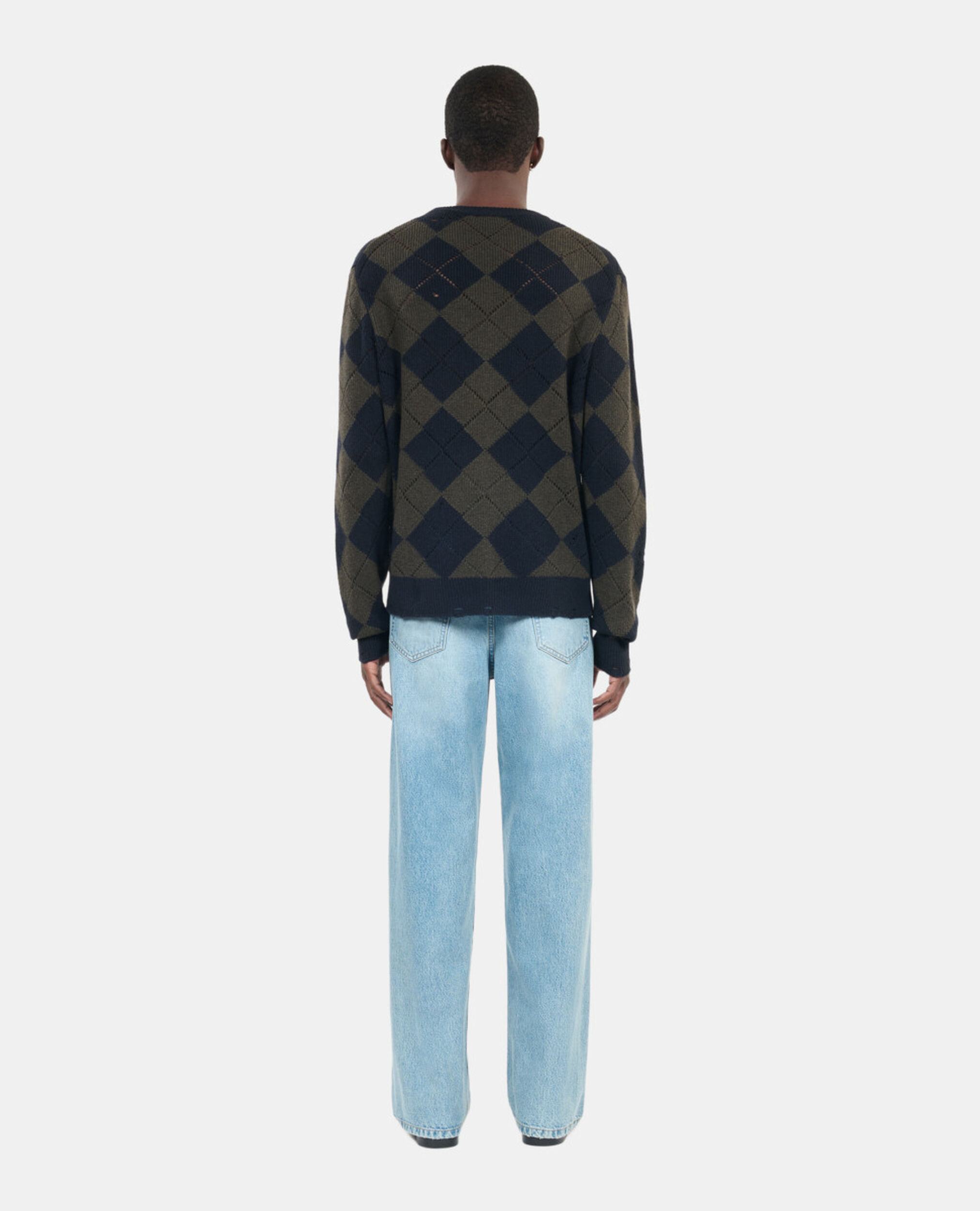 Black and khaki diamond sweater, GREEN NAVY, hi-res image number null