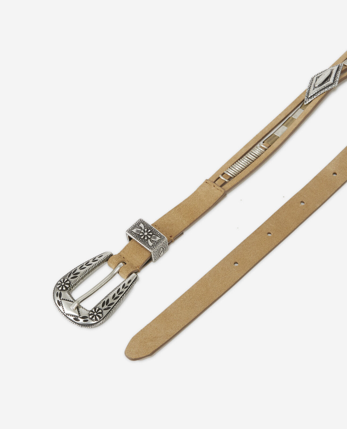 Camel thin belt in smooth leather with jewel details