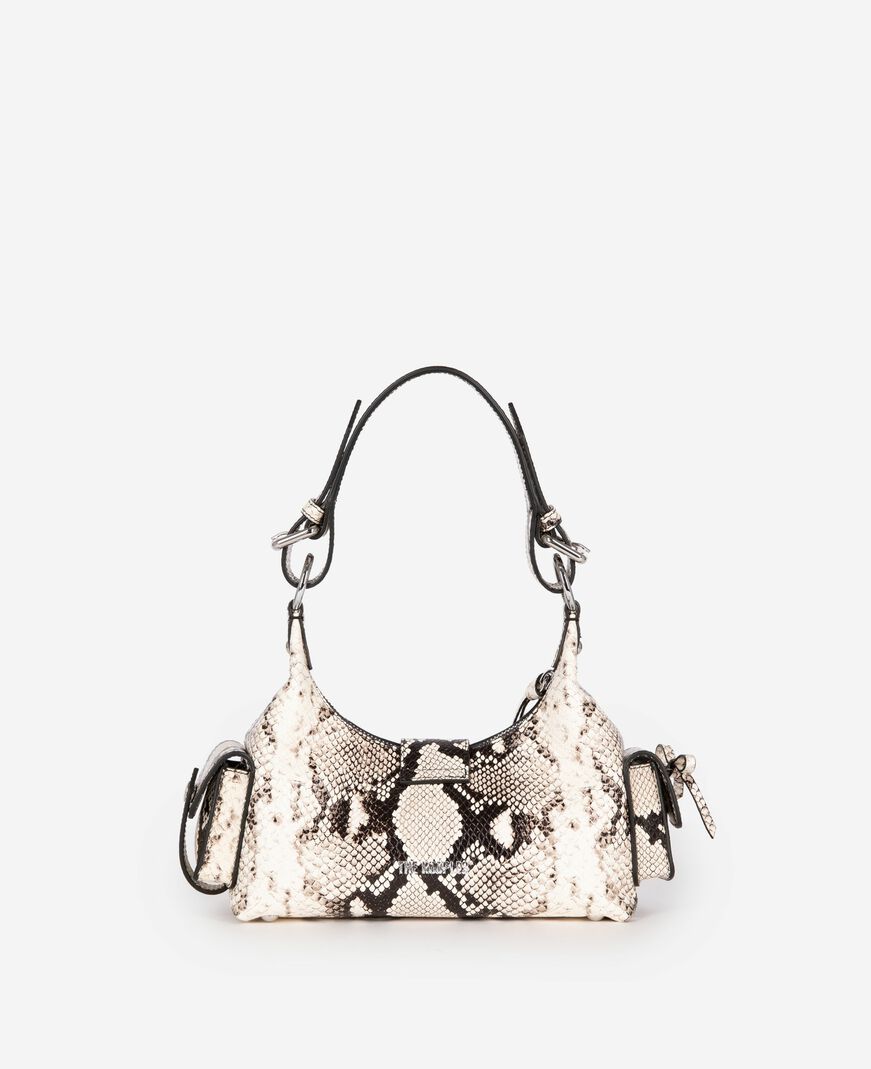 The Kooples WOMEN BLACK WHITE amelia small bag in python-effect leather