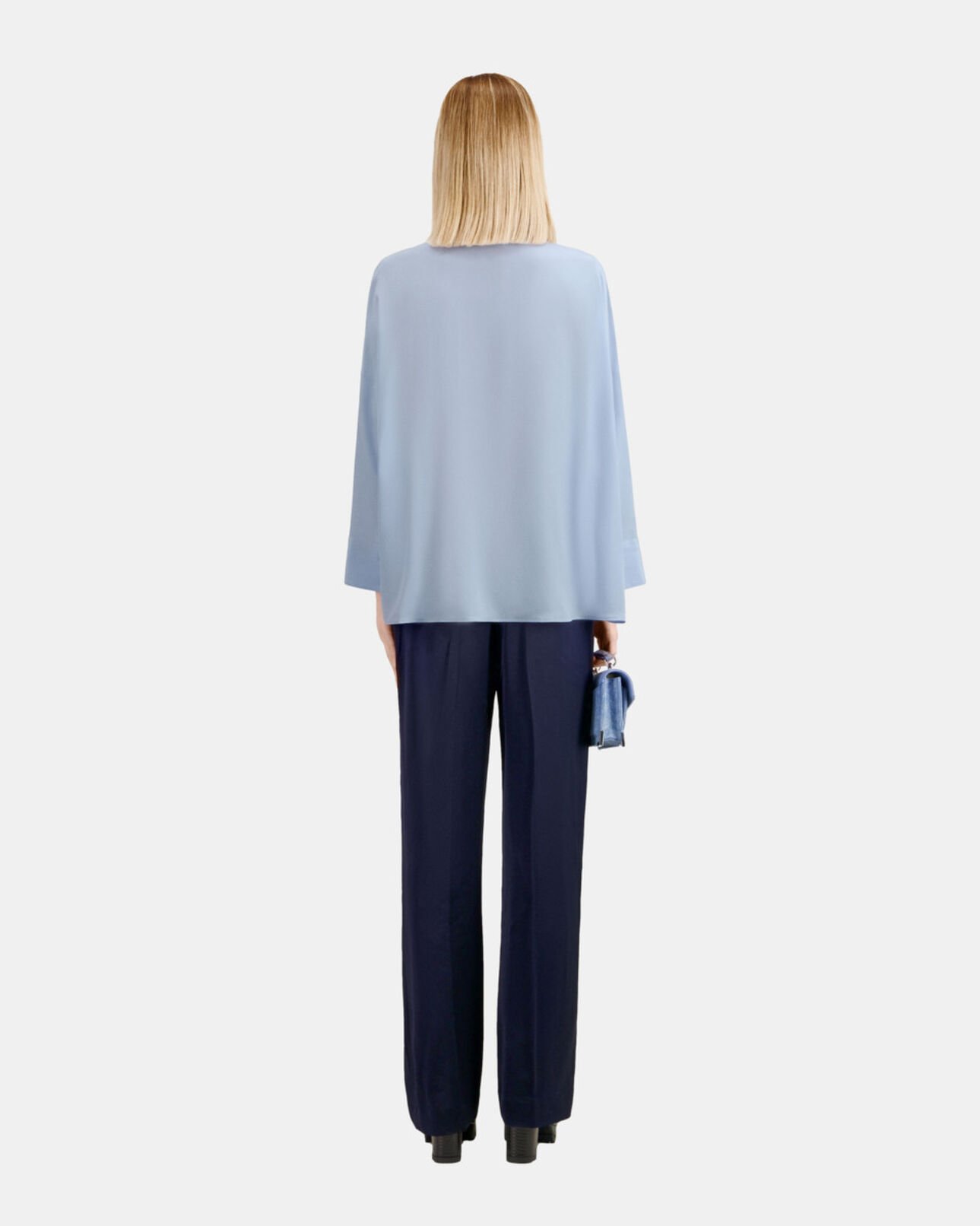 The Kooples MUJER LAVENDER camisa holgada de seda lavada azul