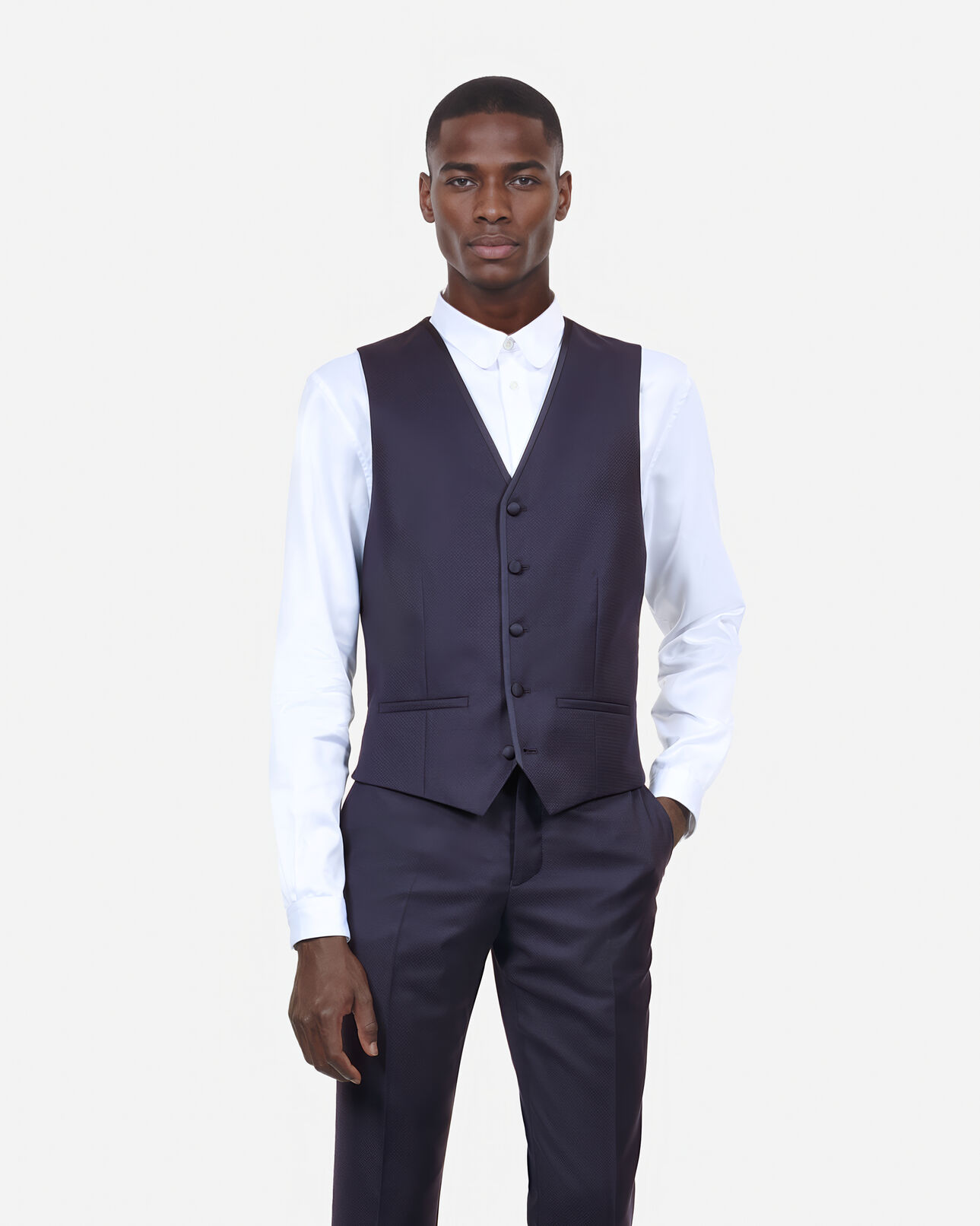 The Kooples HOMME NAVY gilet de smoking en laine bleu marine coupe ajustée