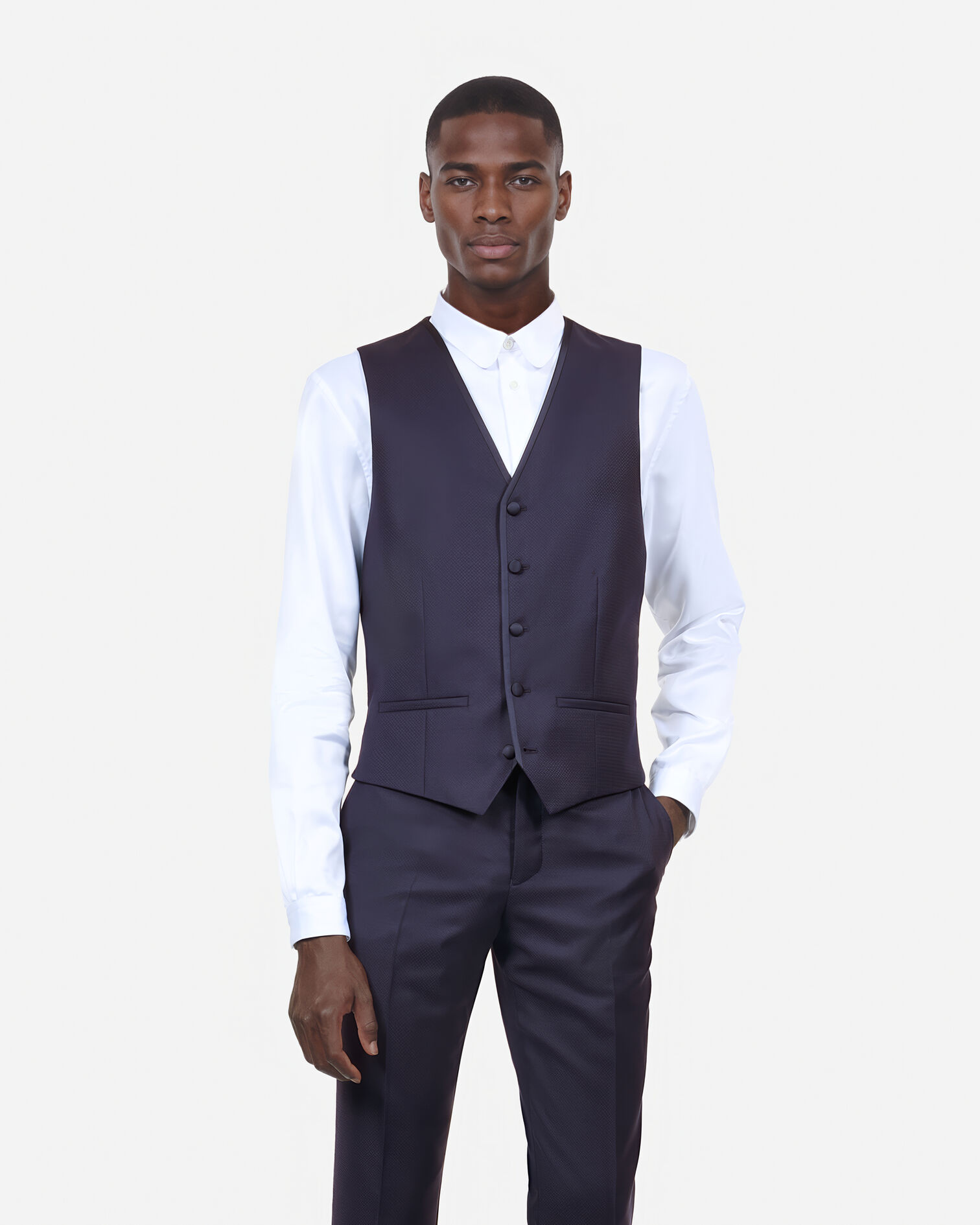 Gilet de smoking en laine bleu marine coupe ajustée, NAVY, hi-res image number null