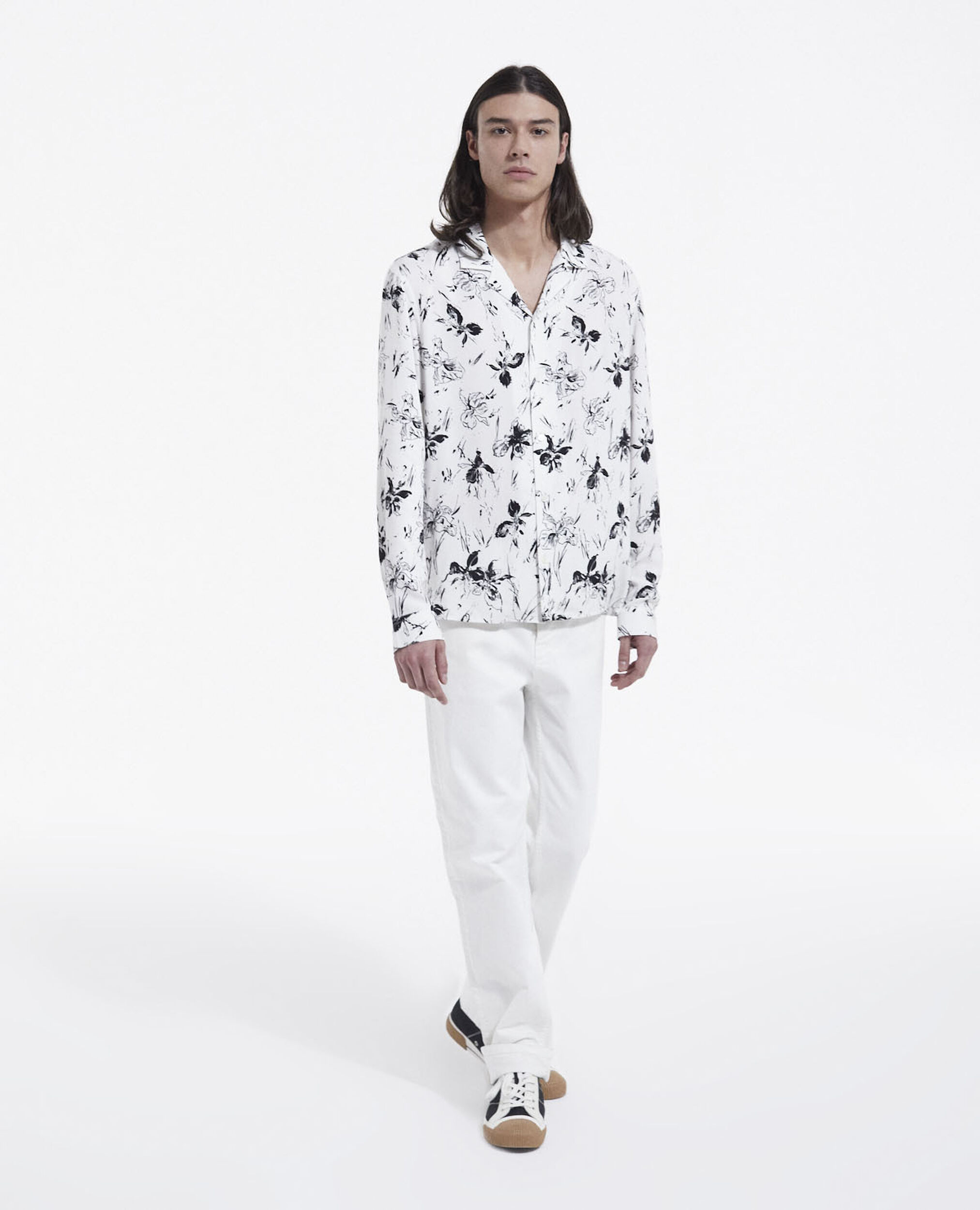 Men's white shirt with floral print, WHITE / BLACK, hi-res image number null