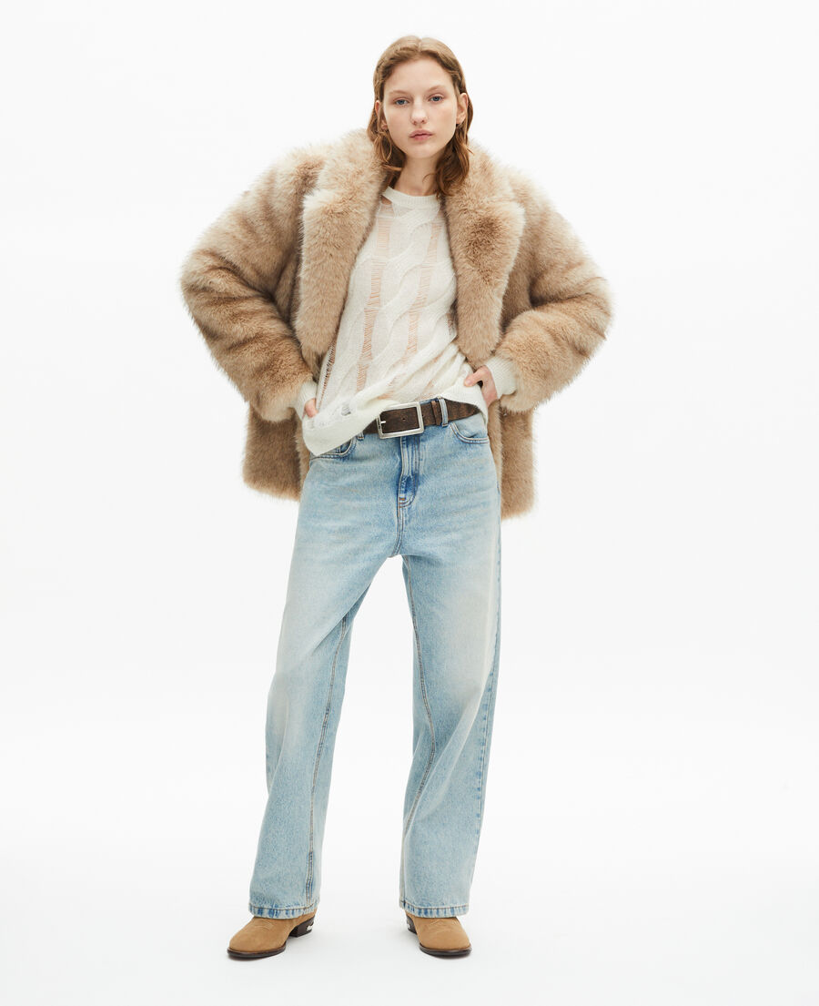 The Kooples WOMEN BEIGE MELANGE beige fur-effect coat