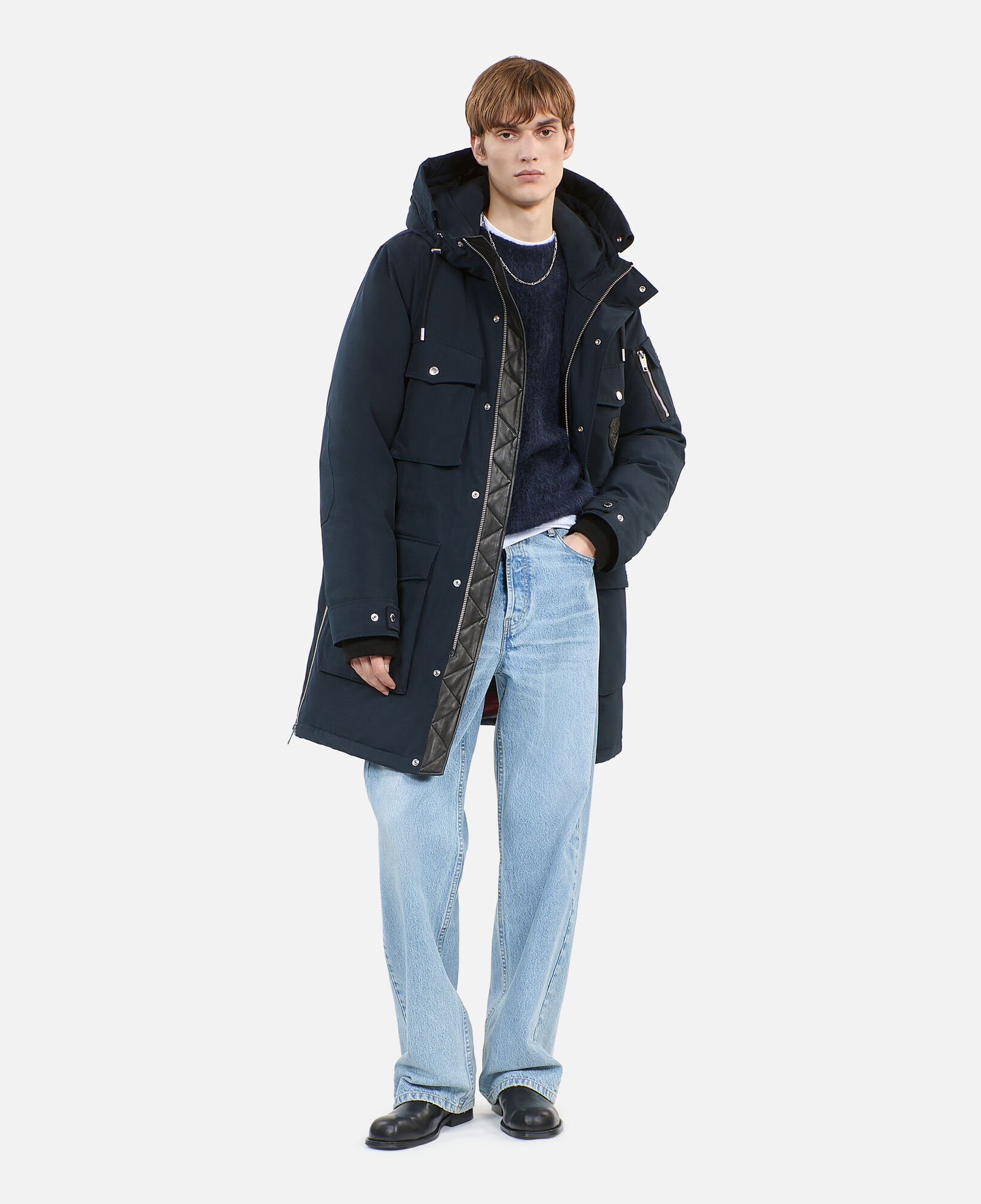 The Kooples MEN NAVY navy blue hooded parka