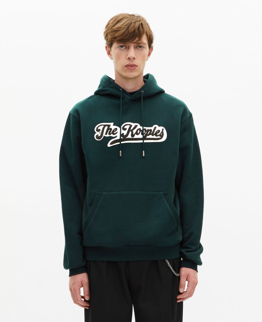 The Kooples HERREN BOTTLE GREEN kapuzen-sweatshirt mit dunkelgr&uuml;nem aufn&auml;her