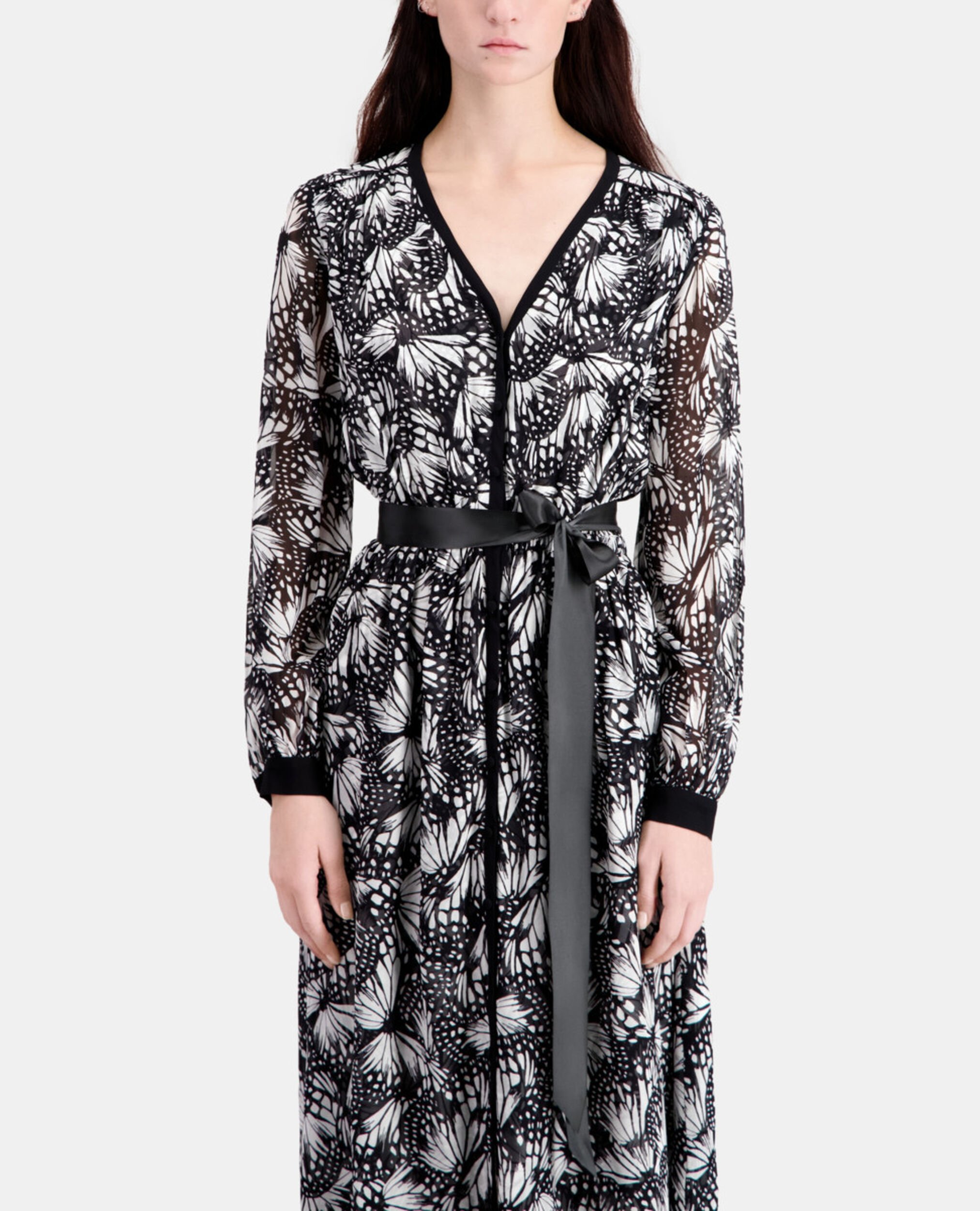 Langes Kleid mit Print und Knopfverschluss, BLACK WHITE, hi-res image number null
