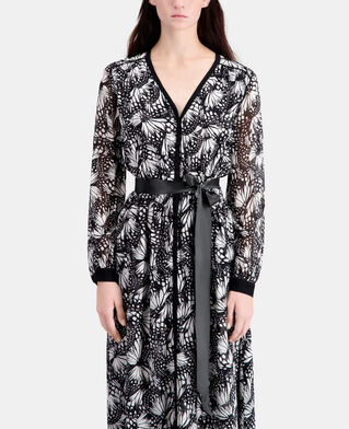 The Kooples DAMEN BLACK WHITE langes kleid mit print und knopfverschluss