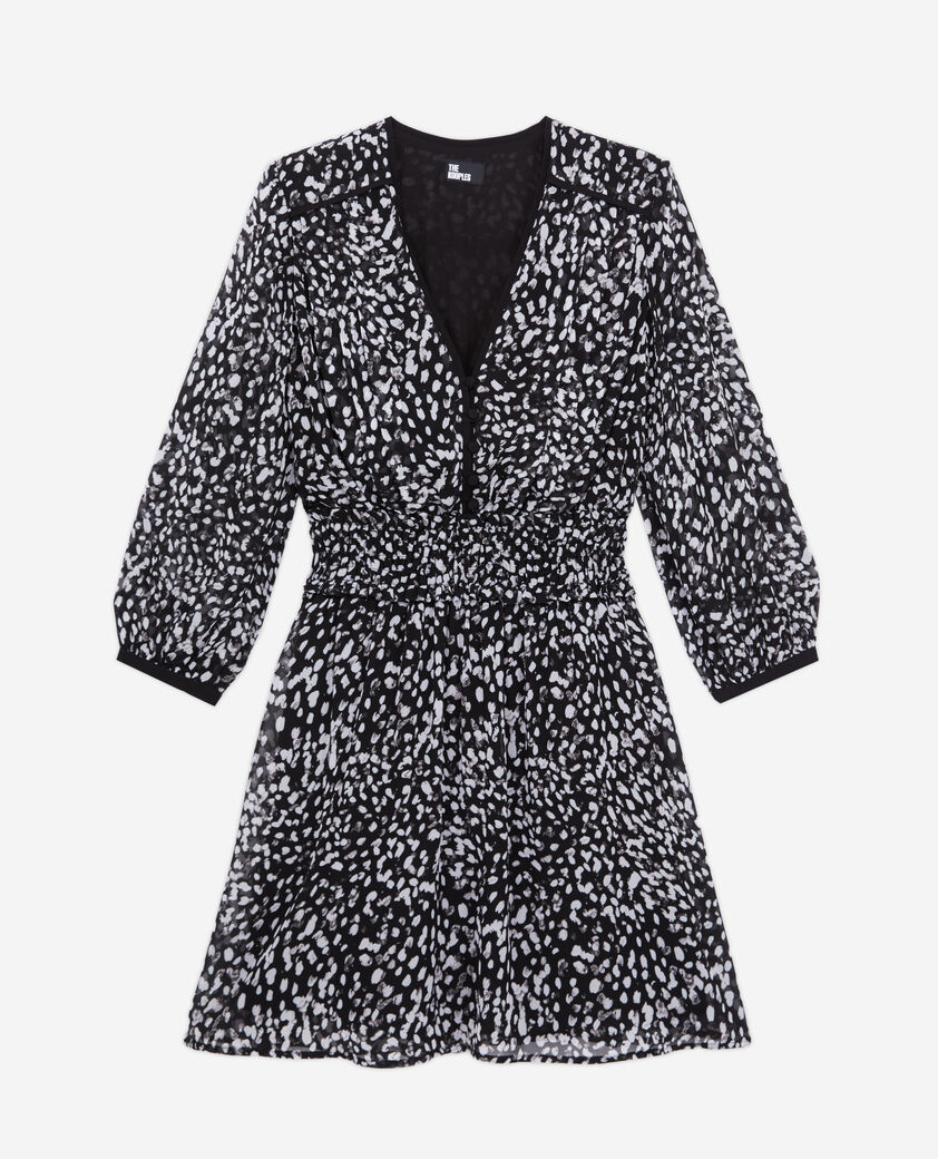 The Kooples FEMME BLACK WHITE robe courte imprimée avec smocks