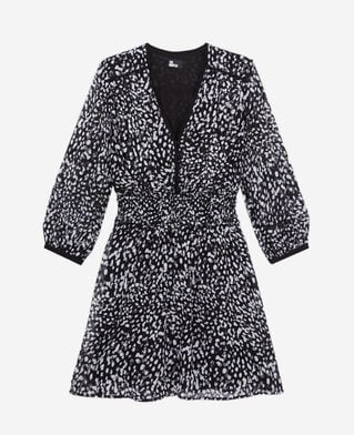 The Kooples DAMEN BLACK WHITE kurzes kleid mit print und gesmokten details