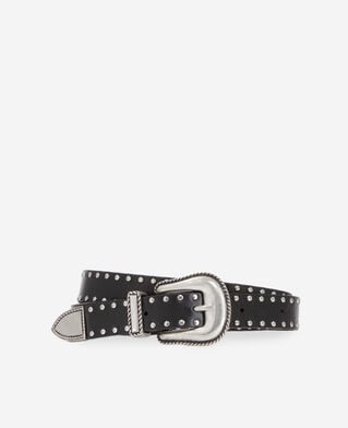 The Kooples WOMEN BLACK black leather belt with studs