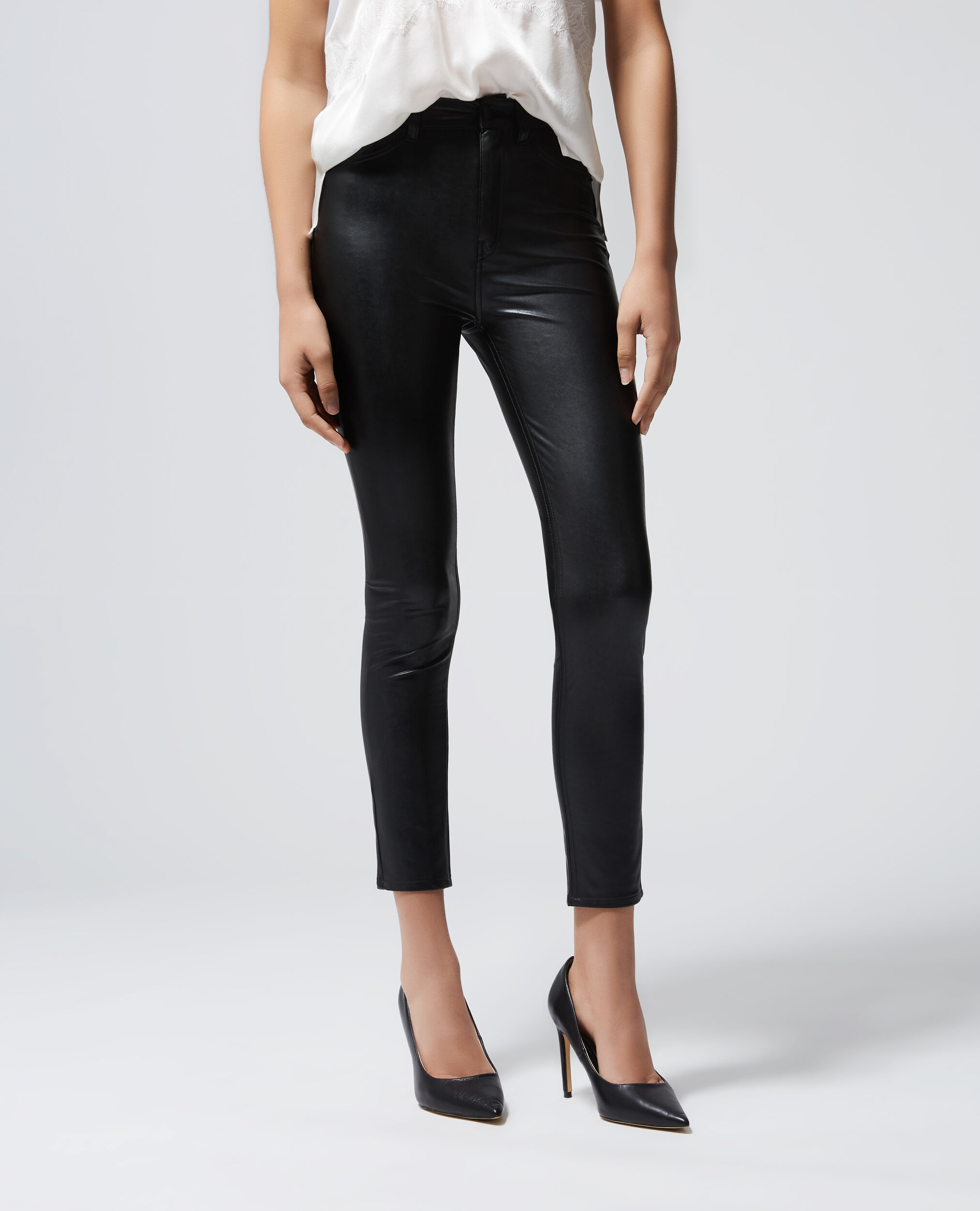 Pantalon noir ajusté style jean, BLACK, hi-res image number null