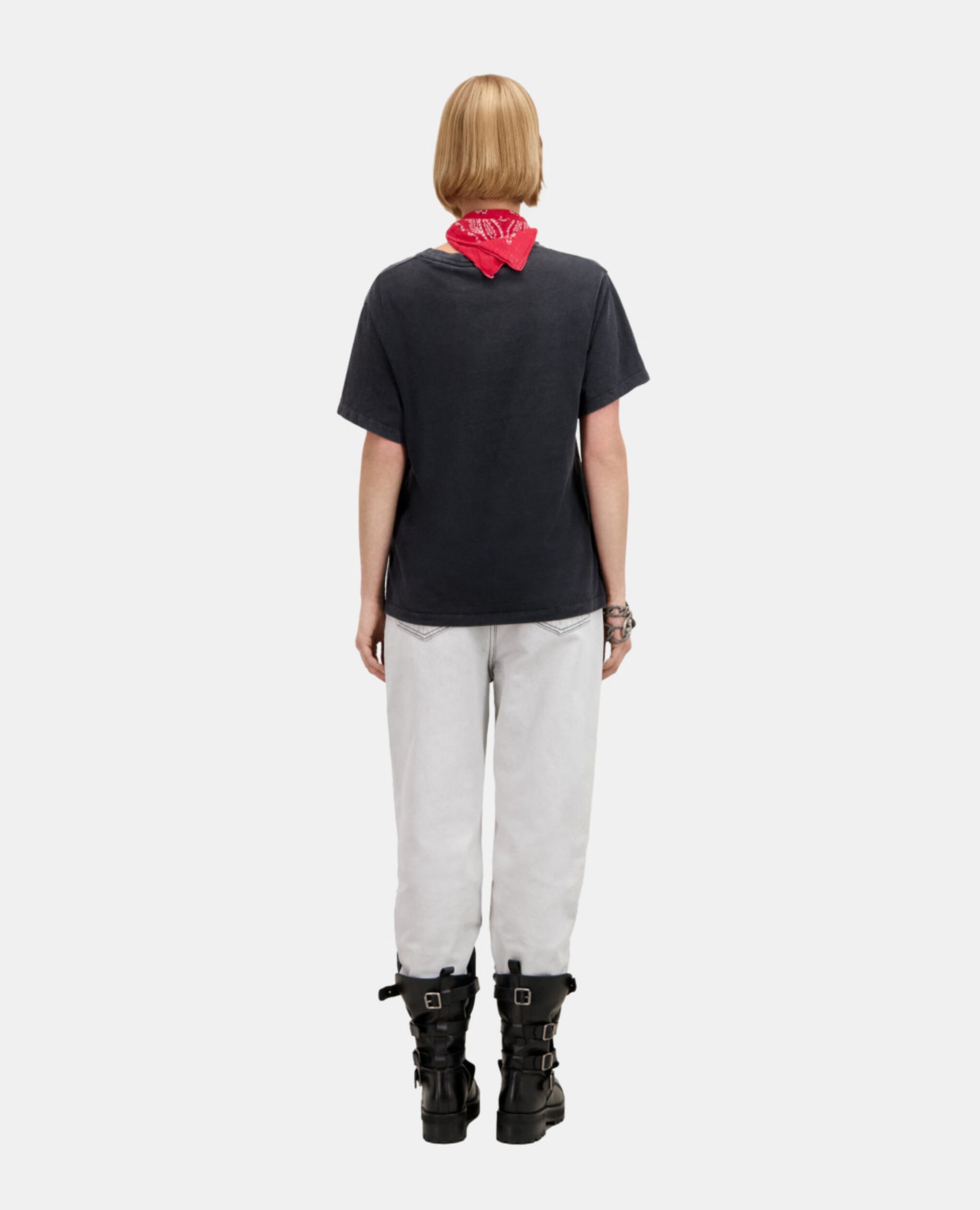 Schwarzes T-Shirt Damen mit „Eagle“-Siebdruck, BLACK WASHED, hi-res image number null
