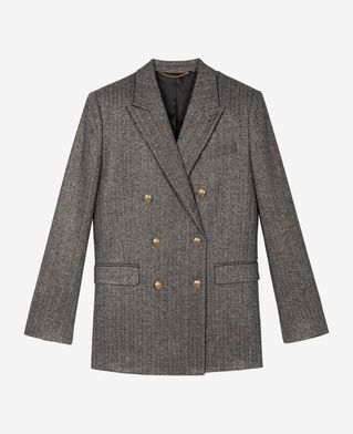 The Kooples WOMEN BLACK gold and black lurex herringbone suit jacket