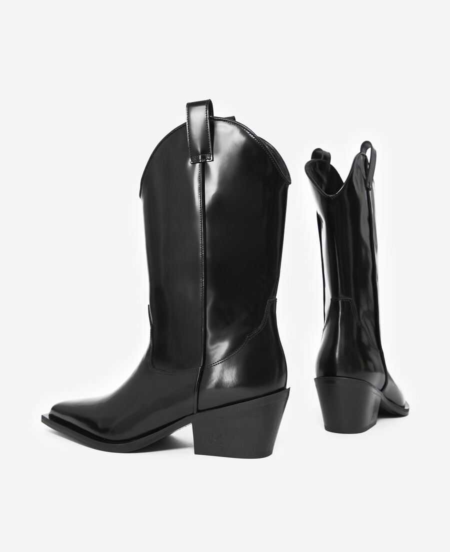 heeled western glossy leather ankle boots