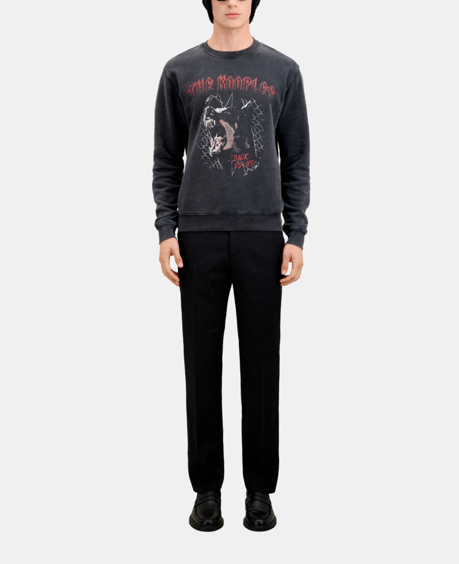 men's black sweatshirt with barking dog serigraphy