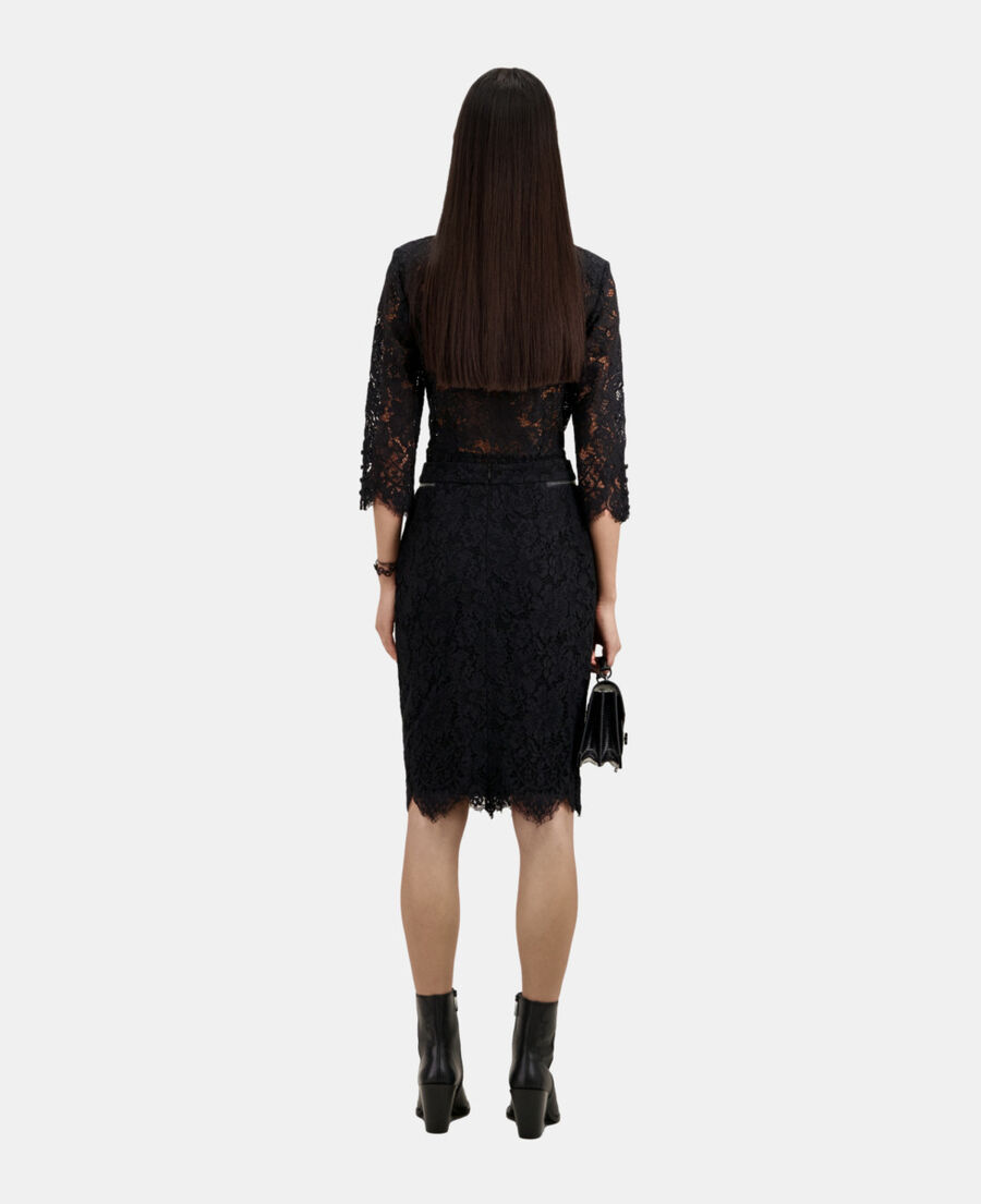 The Kooples FEMME BLACK jupe crayon mi-longue en dentelle noire