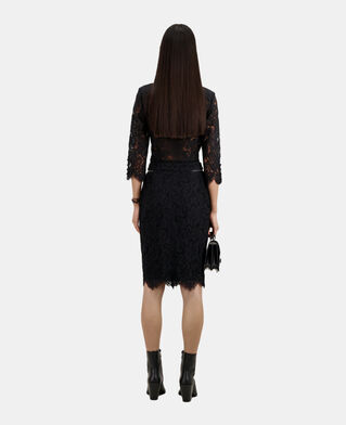The Kooples FEMME BLACK jupe crayon mi-longue en dentelle noire