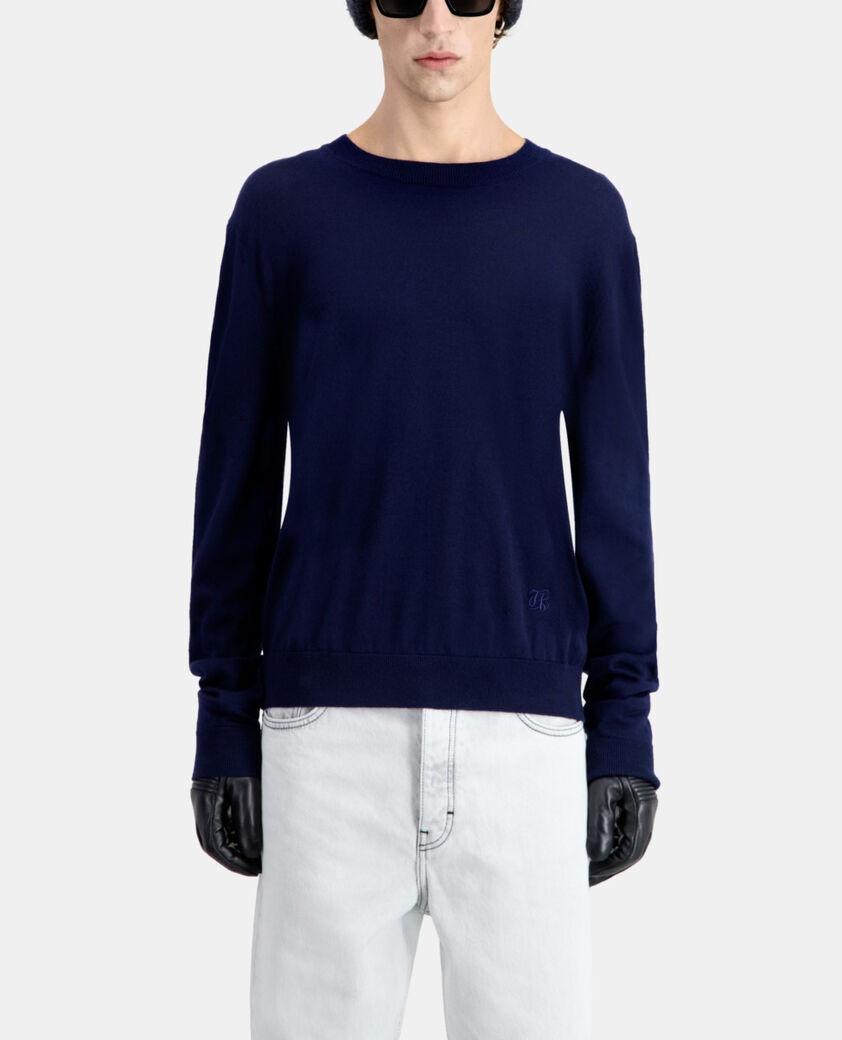 The Kooples HOMME NAVY pull bleu marine en laine mérinos