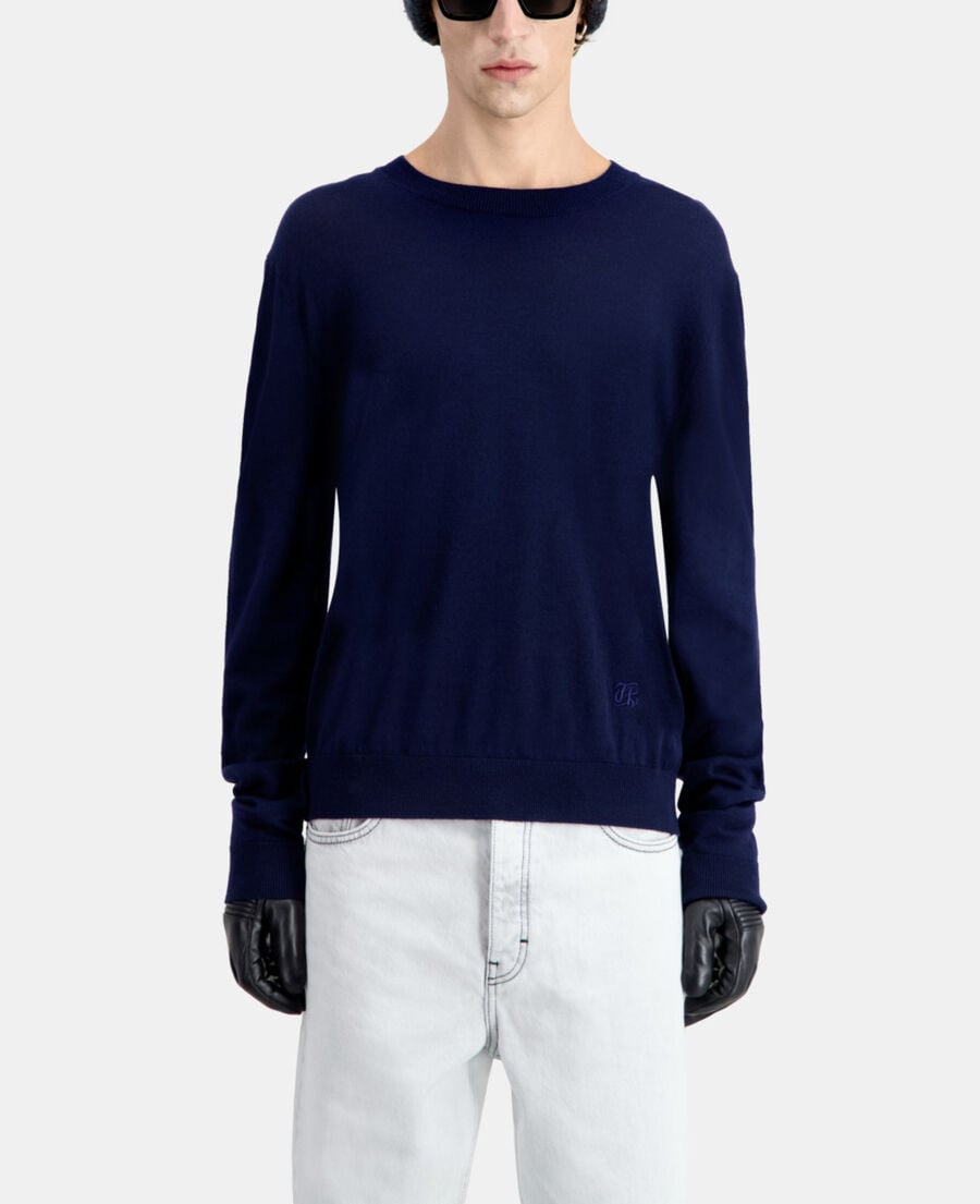 The Kooples HOMME NAVY pull bleu marine en laine mérinos