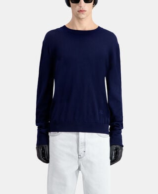 The Kooples HOMME NAVY pull bleu marine en laine mérinos