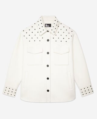 The Kooples F ECRU ecru wool-blend overshirt-style jacket with studs
