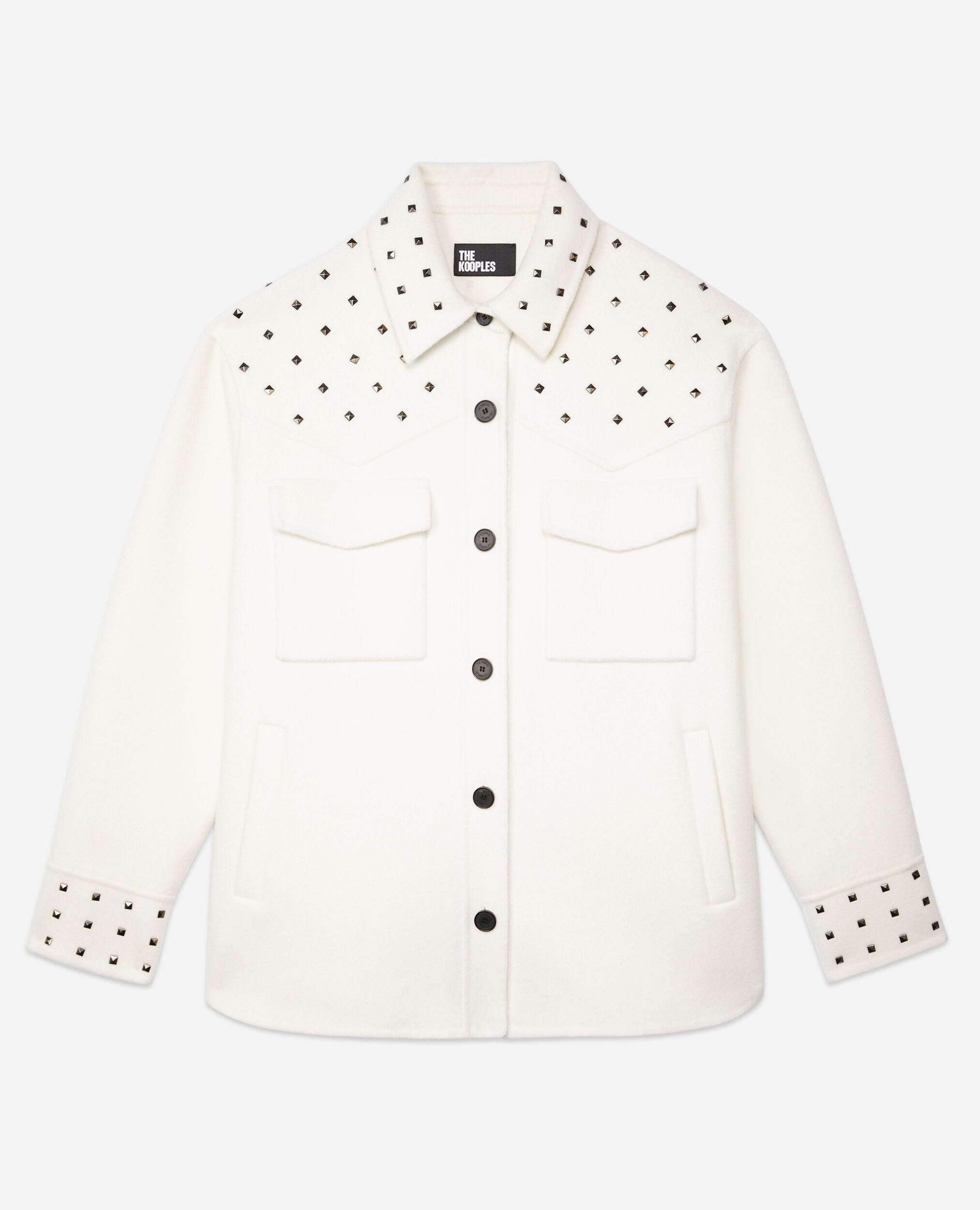 Ecru wool-blend overshirt-style jacket with studs, ECRU, hi-res image number null