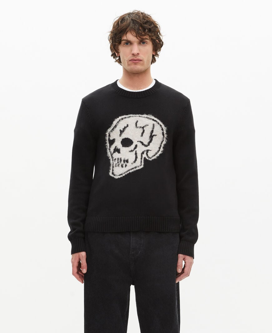 The Kooples HOMME BLACK-ECRU pull avec sérigraphie tête de mort noir