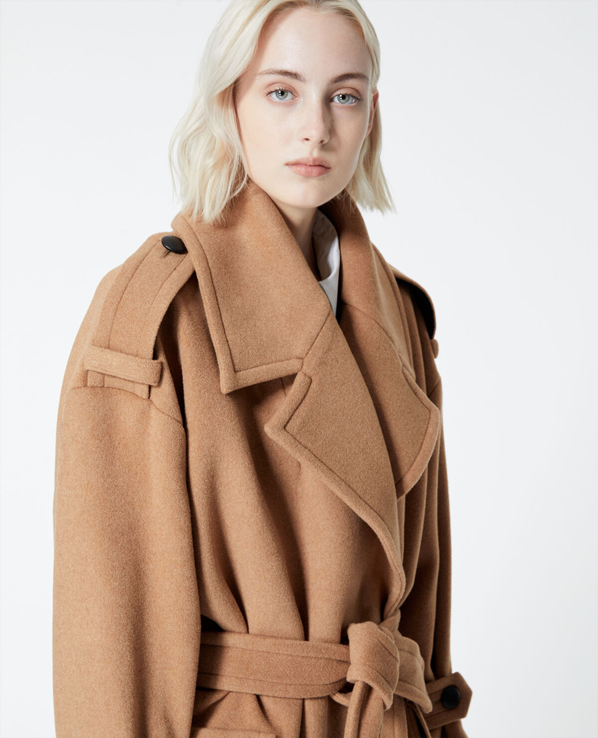 Roomy camel coloured wool coat with belt The Kooples