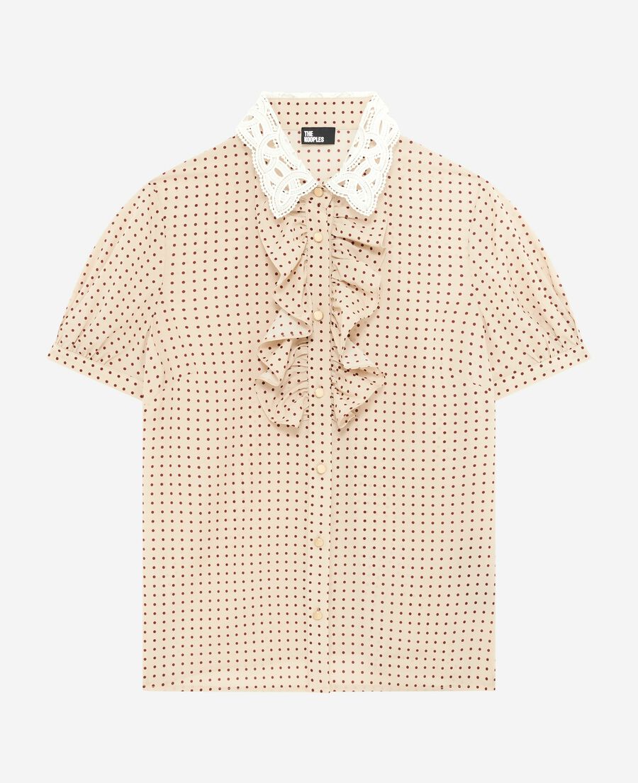 The Kooples F BEIGE / RED short-sleeved beige polka-dot shirt