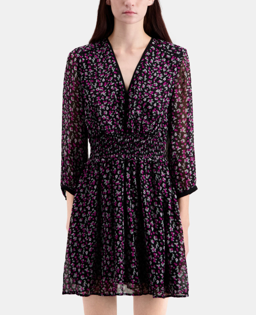 The Kooples WOMEN BLACK / PINK short printed dress with smocking