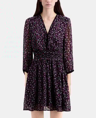 The Kooples WOMEN BLACK / PINK short printed dress with smocking