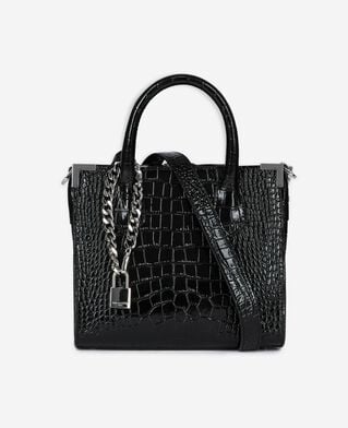 The Kooples FEMME BLACK sac ming m en cuir effet crocodile noir